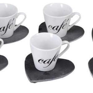 Κούπα 6cl 'Cafe' Με Πιατάκια Καρδιές Λευκό/Μαύρο Κεραμικό Σετ 12Τμχ