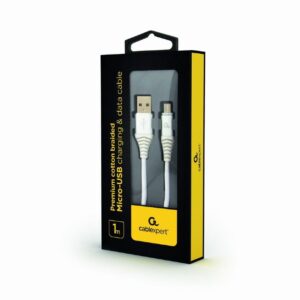 Data Cable Cablexpert USB 2.0 to Micro USB 1m Cotton Braided White