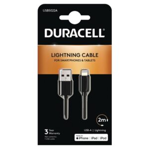 Data Cable Duracell USB5022A USB to Lightning 2m Black