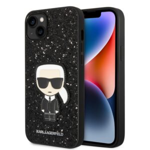 Karl Lagerfeld Glitter Flakes Case with Ikonik Patch and Metal Logo Θήκη προστασίας από σιλικόνη – iPhone 14 Plus (Glitter Black)
