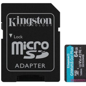 Memory Card 64GB Class 10 U3 V30 A2 UHS-I Kingston Canvas Go! Plus microSDXC with Adapter