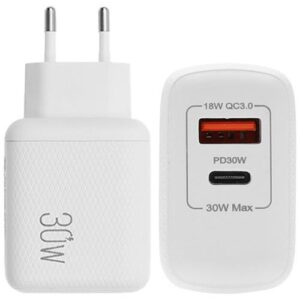 Φορτιστής Lamtech USB-A/USB-C 30W Quick Charge 3.0 3A White
