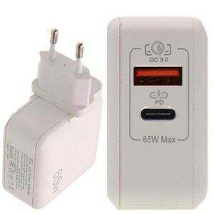 Φορτιστής Lamtech USB-A/USB-C 65W Quick Charge 3.0 5A White