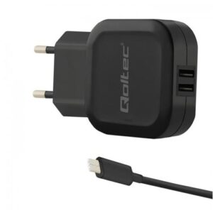 Φορτιστής Qoltec 50188 2xUSB-A 17W + USB-C Cable Black
