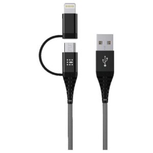 Data Cable SAS Durable Braided 2in1 USB to Lightning / micro USB Black 1.2m 100-16-001