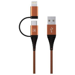 Data Cable SAS Durable Braided 2in1 USB to Lightning / micro USB Orange 2m 100-16-002