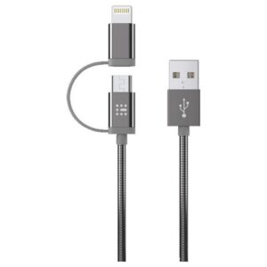Data Cable SAS Luxury Braided 2in1 USB to Lightning / micro USB Cable Grey 1.2m 100-16-004