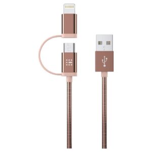 Data Cable SAS Luxury Braided 2in1 USB to Lightning / micro USB Cable Rose Gold 1.2m 100-16-005