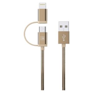 Data Cable SAS Luxury Braided 2in1 USB to Lightning / micro USB Cable Gold 1.2m 100-16-006
