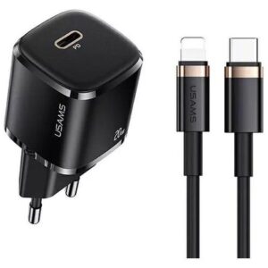 Φορτιστής USAMS US-CC124 USB-C 20W Black + Cable USB-C to Lightining US-SJ484