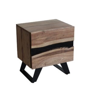 Κομοδίνο OSWALD Φυσικό/Μαύρο Ξύλο/Μέταλλο 45x35x55cm