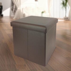 Σκαμπό Με Αποθηκευτικό Χώρο Καφέ Δέρμα 38x38x38cm