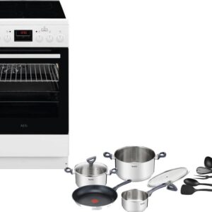 Set Κουζίνα Κεραμική AEG CCB56481BW + Σετ Μαγειρικά Σκεύη Tefal G713SB45 11τμχ