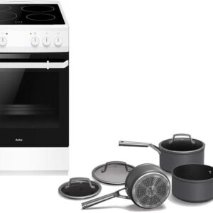 Set Κουζίνα Κεραμική Amica 508CE2.20EP W + Σετ Κατσαρόλες Ninja C33000EU 3τμχ