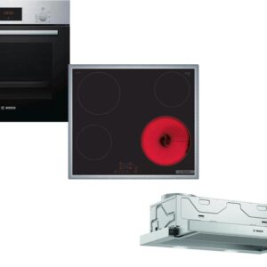 Set Εντοιχισμού Bosch Φούρνος HBF 134ES1 + Εστίες Κεραμικές PKE645BB2E + Απορροφητήρας Συρόμενος DFM064W54