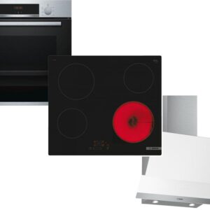 Set Εντοιχισμού Bosch Φούρνος HBA534ES0 + Εστίες Κεραμικές PKE611BB2E + Απορροφητήρας Καμινάδα DWK065G20