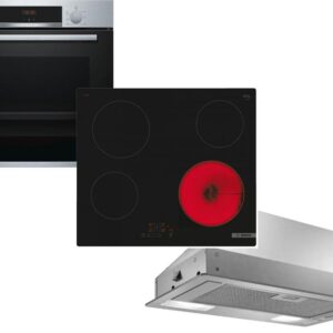 Set Εντοιχισμού Bosch Φούρνος HBA534ES0 + Εστίες Κεραμικές PKE611BB2E + Απορροφητήρας Μηχανισμός DLN53AA70
