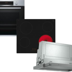 Set Εντοιχισμού Bosch Φούρνος HBA534ES0 + Εστίες Κεραμικές PKE611BB2E + Απορροφητήρας Συρόμενος DFR067A52