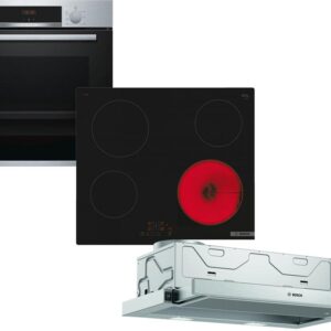 Set Εντοιχισμού Bosch Φούρνος HBA534ES0 + Εστίες Κεραμικές PKE611BB2E + Απορροφητήρας Συρόμενος DFM064W54