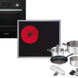 Set Εντοιχισμού Bosch Φούρνος HBF134EB1 + Εστίες Κεραμικές Bosch PKM645BB2E + Μαγειρικά Σκεύη Tefal G713SB45 11τμχ