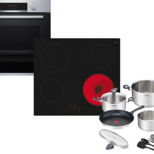 Set Εντοιχισμού Bosch Φούρνος HBA573BS1 + Εστίες Κεραμικές PKE611BB2E + Μαγειρικά Σκεύη Tefal G713SB45 11τμχ