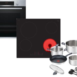 Set Εντοιχισμού Bosch Φούρνος HBA534ES0 + Εστίες Κεραμικές PKE611FP2E + Μαγειρικά Σκεύη Tefal G713SB45 11τμχ