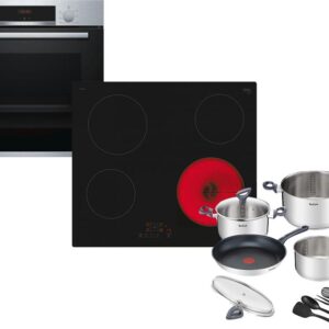 Set Εντοιχισμού Bosch Φούρνος HBA534ES0 + Εστίες Κεραμικές PKE611BB2E + Μαγειρικά Σκεύη Tefal G713SB45 11τμχ