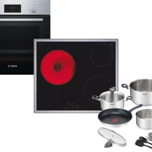 Set Εντοιχισμού Bosch Φούρνος HBF154BS0 + Εστίες Κεραμικές PKM645BB2E + Μαγειρικά Σκεύη Tefal G713SB45 11τμχ