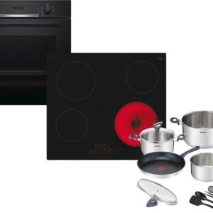 Set Εντοιχισμού Bosch Φούρνος HBA534EB0 + Εστίες Κεραμικές PKE611BB2E + Μαγειρικά Σκεύη Tefal G713SB45 11τμχ