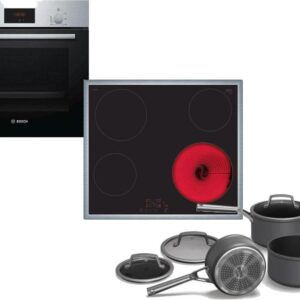 Set Εντοιχισμού Bosch Φούρνος HBF 134ES1 + Εστίες Κεραμικές Bosch PKE645BB2E + Σετ Κατσαρόλες Ninja C33000EU 3τμχ