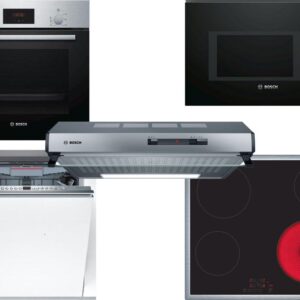 Set Εντοιχισμού Bosch Φούρνος HBF 134ES1 + Εστίες Κεραμικές PKE645BB2E + Απορροφητήρας Ελεύθερος DUL62FA51 + Φούρνος Μικροκυμάτων Εντοιχιζόμενος BFL554MB0 25lt Black + Πλυντήριο πιάτων Πλήρως Εντοιχιζόμενο SMV46KX04E 60cm