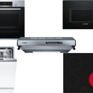Set Εντοιχισμού Bosch Φούρνος HBA534ES0 + Εστίες Κεραμικές PKE611BB2E + Απορροφητήρας Ελεύθερος DUL62FA51 + Φούρνος Μικροκυμάτων Εντοιχιζόμενος BFL554MB0 25lt Black + Πλυντήριο Πιάτων Πλήρως Εντοιχιζόμενο SMV25AX00E 60cm