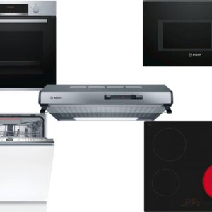 Set Εντοιχισμού Bosch Φούρνος HBA534ES0 + Εστίες Κεραμικές PKE611BB2E + Απορροφητήρας Ελεύθερος DUL62FA51 + Φούρνος Μικροκυμάτων Εντοιχιζόμενος BFL554MB0 25lt Black + Πλυντήριο Πιάτων Πλήρως Εντοιχιζόμενο SMD6ECX00E 60cm