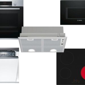 Set Εντοιχισμού Bosch Φούρνος HBA534ES0 + Εστίες Κεραμικές PKE611BB2E + Απορροφητήρας Μηχανισμός DHL555BL + Φούρνος Μικροκυμάτων Εντοιχιζόμενος BFL554MB0 25lt Black + Πλυντήριο Πιάτων Πλήρως Εντοιχιζόμενο SMV25AX00E 60cm