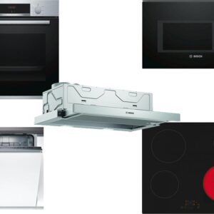 Set Εντοιχισμού Bosch Φούρνος HBA534ES0 + Εστίες Κεραμικές PKE611BB2E + Απορροφητήρας Συρόμενος DFM064W54 + Φούρνος Μικροκυμάτων Εντοιχιζόμενος BFL554MB0 25lt Black + Πλυντήριο Πιάτων Πλήρως Εντοιχιζόμενο SMV25AX00E 60cm
