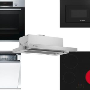 Set Εντοιχισμού Bosch Φούρνος HBA534ES0 + Εστίες Κεραμικές PKE611BB2E + Απορροφητήρας Συρόμενος DFT63AC50 + Φούρνος Μικροκυμάτων Εντοιχιζόμενος BEL620MB3 20lt Black + Πλυντήριο Πιάτων Πλήρως Εντοιχιζόμενο SMV25AX00E 60cm