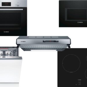 Set Εντοιχισμού Bosch Φούρνος HBF154BS0 + Εστίες Επαγωγικές PUC611AA5E + Απορροφητήρας Ελεύθερος DUL62FA51 + Φούρνος Μικροκυμάτων Εντοιχιζόμενος BFL554MB0 25lt Black + Πλυντήριο Πιάτων Πλήρως Εντοιχιζόμενο SMD6ECX00E 60cm