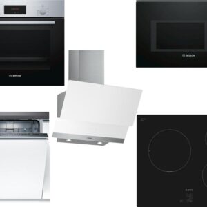 Set Εντοιχισμού Bosch Φούρνος HBF154BS0 + Εστίες Επαγωγικές PUC611AA5E + Απορροφητήρας Καμινάδα DWK065G20 + Φούρνος Μικροκυμάτων Εντοιχιζόμενος BFL554MB0 25lt Black + Πλυντήριο Πιάτων Πλήρως Εντοιχιζόμενο SMV25AX00E 60cm