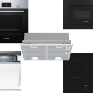 Set Εντοιχισμού Bosch Φούρνος HBF154BS0 + Εστίες Επαγωγικές PUC611AA5E + Απορροφητήρας Μηχανισμός DHL555BL + Φούρνος Μικροκυμάτων Εντοιχιζόμενος BEL620MB3 20lt Black + Πλυντήριο Πιάτων Πλήρως Εντοιχιζόμενο SMV25AX00E 60cm