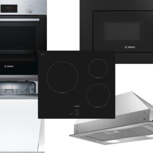 Set Εντοιχισμού Bosch Φούρνος HBF154BS0 + Εστίες Επαγωγικές PUC611AA5E + Απορροφητήρας Μηχανισμός DLN53AA70 + Φούρνος Μικροκυμάτων Εντοιχιζόμενος BEL620MB3 20lt Black + Πλυντήριο Πιάτων Πλήρως Εντοιχιζόμενο SMV25AX00E 60cm