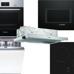 Set Εντοιχισμού Bosch Φούρνος HBF154BS0 + Εστίες Επαγωγικές PUC611AA5E + Απορροφητήρας Συρόμενος DFM064W54 + Φούρνος Μικροκυμάτων Εντοιχιζόμενος BFL554MB0 25lt Black + Πλυντήριο Πιάτων Πλήρως Εντοιχιζόμενο SMD6ECX00E 60cm