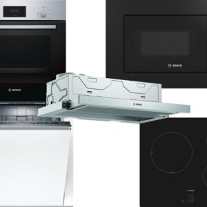Set Εντοιχισμού Bosch Φούρνος HBF154BS0 + Εστίες Επαγωγικές PUC611AA5E + Απορροφητήρας Συρόμενος DFM064W54 + Φούρνος Μικροκυμάτων Εντοιχιζόμενος BEL620MB3 20lt Black + Πλυντήριο Πιάτων Πλήρως Εντοιχιζόμενο SMV25AX00E 60cm