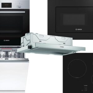 Set Εντοιχισμού Bosch Φούρνος HBF154BS0 + Εστίες Επαγωγικές PUC611AA5E + Απορροφητήρας Συρόμενος DFM064W54 + Φούρνος Μικροκυμάτων Εντοιχιζόμενος BEL620MB3 20lt Black + Πλυντήριο Πιάτων Πλήρως Εντοιχιζόμενο SMD6ECX00E 60cm