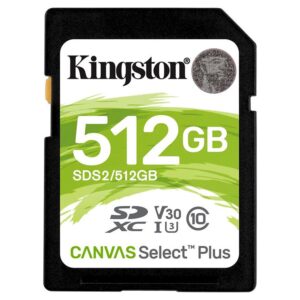 Memory Card 512GB Class 10 U3 V30 Kingston Canvas Select Plus SDHC